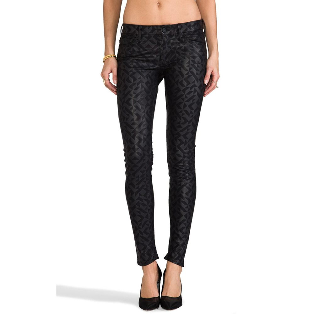 MOTHER Black Rough Around Edges Black The Looker‎ Leather Skinny Jeans Size 27